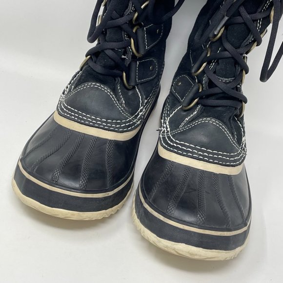 Sorel Womens Joan of Arctic Black Leather Lace up Rubber Bottom Boots Size 9 - Picture 4 of 13